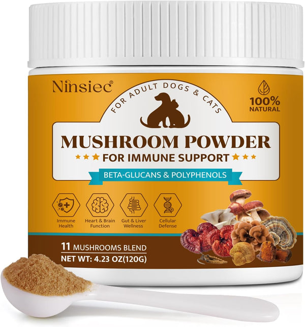 Ninsiec Mushroom Supplement Powder for Dogs & Cats, Turkey Tail Mushroom for Pets,