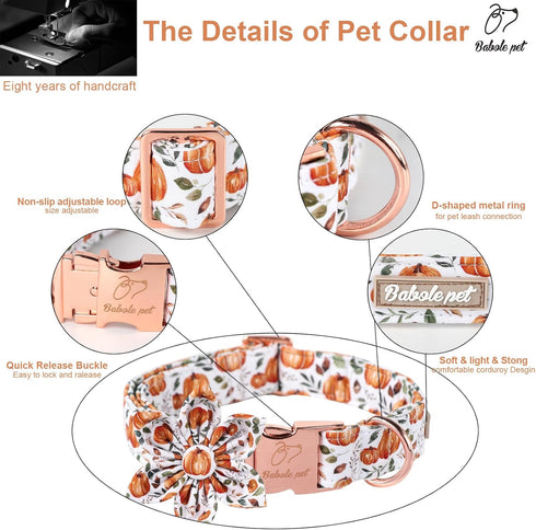 Halloween Dog Collars for Large Dogs with Flower Tie, Adjustable Pumpkin Collar for Small Medium Dogs, Boy & Girl