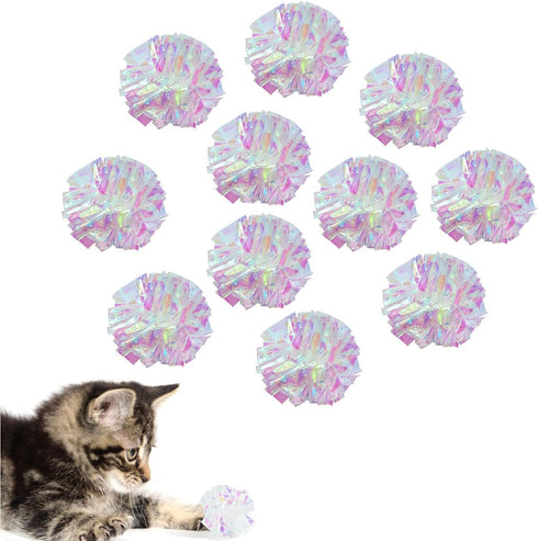 AUEAR 20 Pack Dye Free Cat Crinkle Balls 2" Mylar Sounds Shiny Glitter for Cats