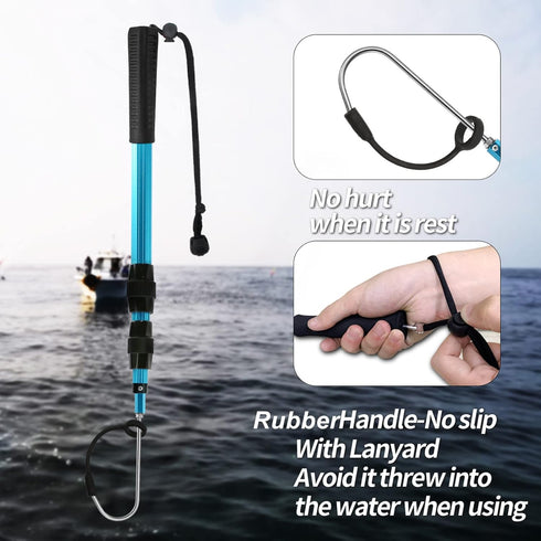 SAN LIKE Telescopic Fishing Gaff - Aluminum/Fiberglass Pole with Stainless Steel Hook