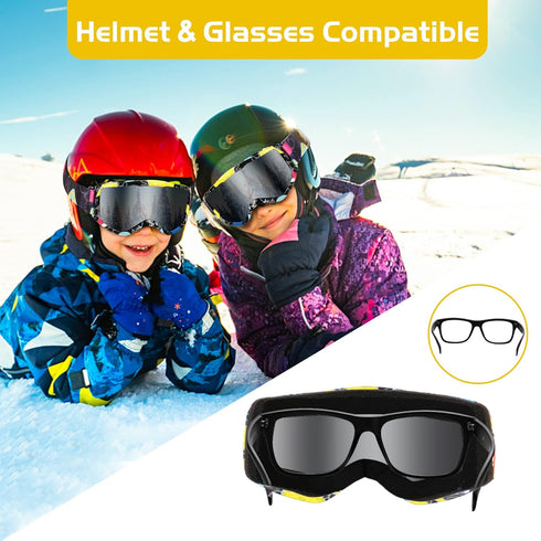 Kids Ski Goggles, Snowboard Goggles for Youth Boys Girls, OTG Anti-fog Goggles with Non-Slip Strap