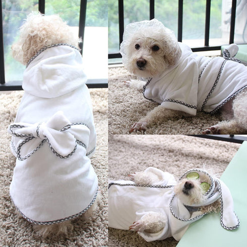 Hooded Microfiber Dog Bathrobe - Fast Drying Towel for Pets (XL, White)