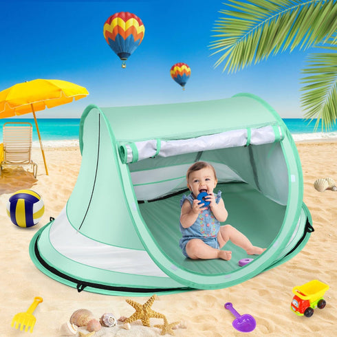 50+ Baby Beach Tent,Large Pop Up Beach Tent Sun Shade for Beach,Portable Baby Travel Tent with Mosquito Net,Indoor Baby