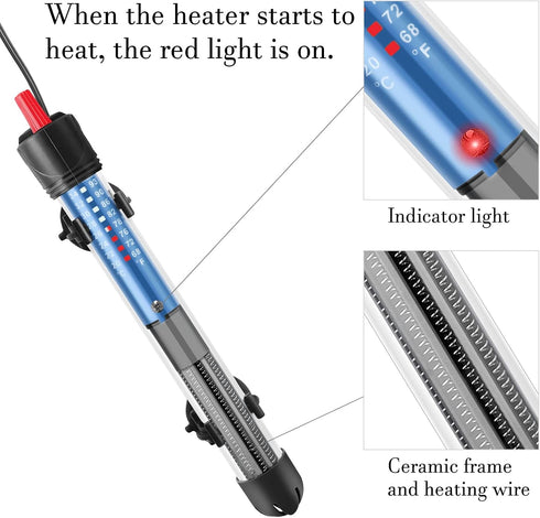 Adjustable Hitop Aquarium Heater 25W/50W/100W/300W, Submersible Glass Water Heater for 5 – 70 Gallon Fish Tank (50W)