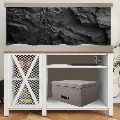 Stone Aquarium Background - Underwater Black Rock Fish Tank Background, Polyester with 6 EVA Double-Sided Tapes 36x18