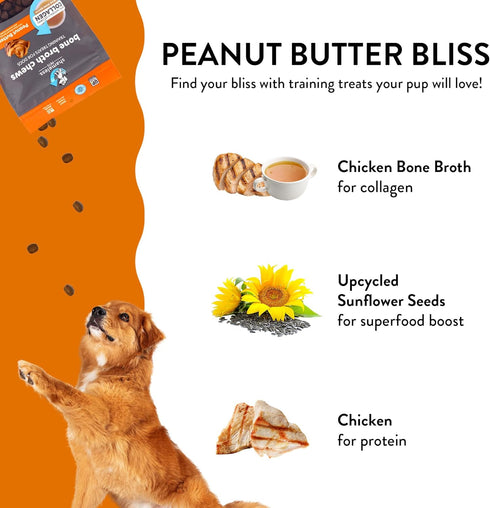 Shameless Pets Natural & Healthy Dog Training Treats, Bone Broth Chews (Peanut Butter Bliss) - Soft Training Treats