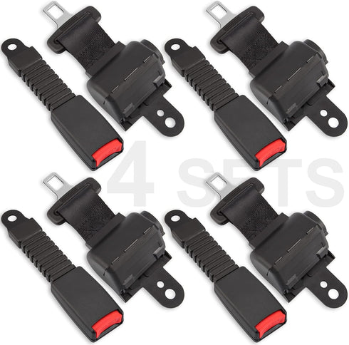 Dewkake 4pcs Golf Cart Seat Belts Kit, Universal Retractable Front and Rear Golf Cart Seat Belt Kit for EZGO, Club Car