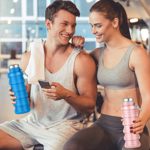 Lallisa 8 Pcs Collapsible Water Bottle - Reusable Silicone Foldable 17 oz Sports Water Bottle with Carabiner