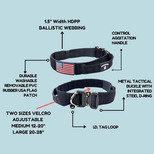 Tactical Dog Collar with Handle - Heavy Duty Dog Collar 1.5 Inch Wide Thick Dog Collars for Large Dogs - Quick Release Dog Collar with Metal Buckle - USA Flag Patch Dog Collars customized dog collars