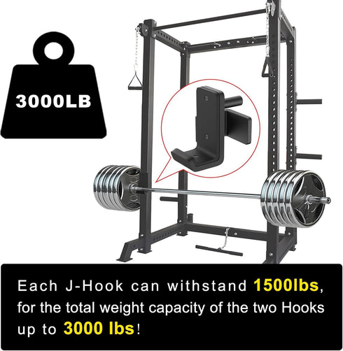 SELEWARE Solid Steel J Hooks for 2" x 2" or 3" x 3" Tube Power Cage, Set of 2 Barbell Holders