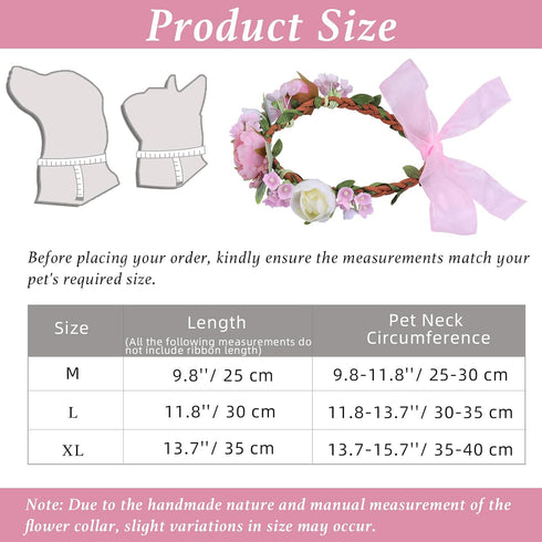 Pet Flower Collar with Adjustable Ribbon Small Dog Wedding Attire Wreath Bow Pink Cat Floral Collar Dog Flower Ring for Wedding Ceremony Small Dogs Cats Puppies Bunnies Grooming (Size L)