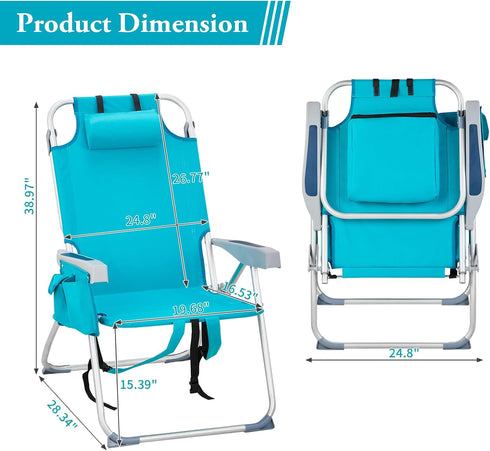 Hikarinowa Backpack Outdoor High Beach Lawn Chair,Portable Lightweight Folding Chair for Adults,Folding Beach