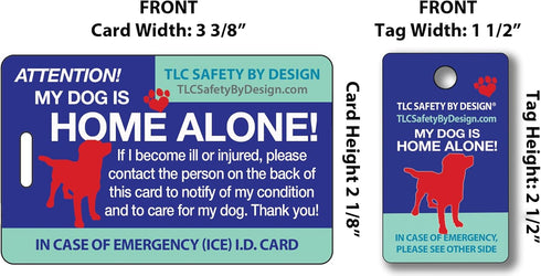 My Dog is Home Alone Pet Alert Emergency ICE ID Plastic Wallet Card and Keytag with Emergency Contact Card (Qty. 1)