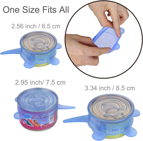 SLSON 6 Pack Stretchable Pet Food Can Cover, Universal Size Silicone Lids for Dog and Cat Food Can, Blue