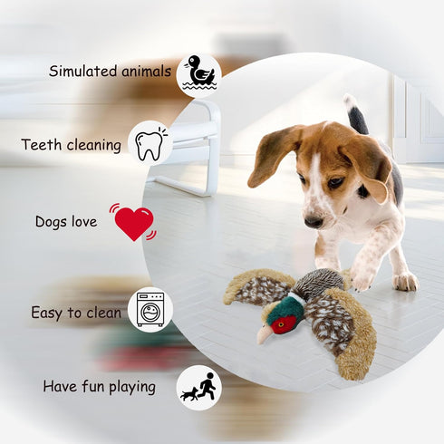 Interactive Pheasant Dog Toy, Squeaky Puzzle Toy for Small Medium and Large Dogs, Indestructible Plush Chew Toy
