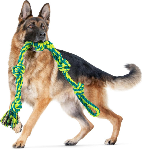 SHARLOVY Extra Large Durable Dog Toy for Large Dogs, 5-Knot Rope Tug, Indestructible Cotton Rope