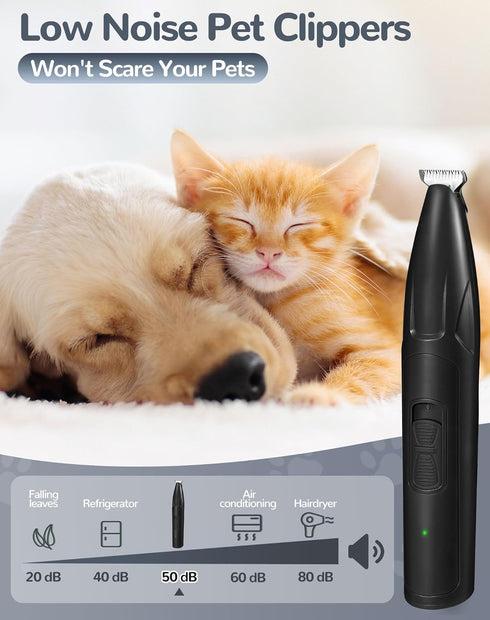 Dog Clippers for Grooming, 2 Speed Low Noise Cordless Trimmer for Small Pets, Rechargeable Hair Clippers (Black)