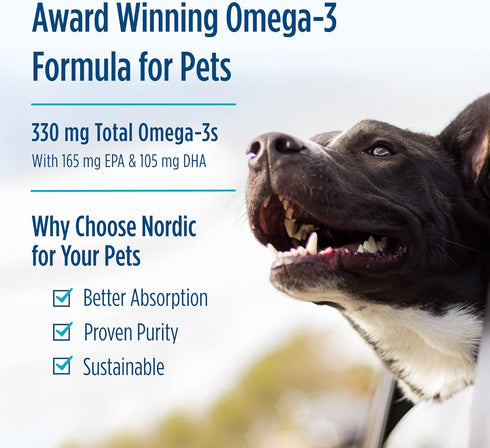 Nordic Naturals Omega-3 Pet, Unflavored - 180 Soft Gels, Fish Oil for Dogs with EPA & DHA for Heart and Skin Health