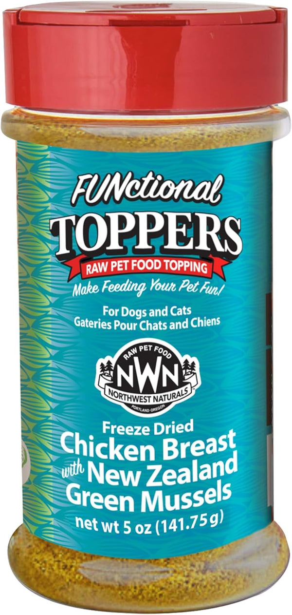 Northwest Naturals Freeze-Dried Chicken Breast with Green Lipped Mussels, Functional Topper for Dogs and Cats, 5 Oz
