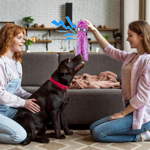Squeak Dog Toy, 12.5In Plush Octopus with Crinkle Paper and Squeaky Inside, No Stuffing for Indoor Dogs (Purple)