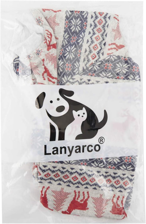 Xmas Grey Red Cotton Clothes Dog Pajamas Jumpsuit for Pets, Medium 16"