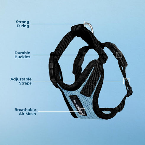 Voyager Step-in Lock Pet Harness by Best Pet Supplies - Adjustable All Weather Mesh for Cats and Dogs, Baby Blue/Black