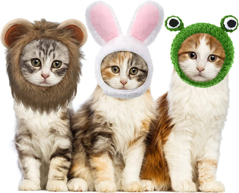 Xuniea 3 Pieces Cat Hat Costume, Adjustable Pet Headwear with Rabbit Ears for Kitten Halloween Party Photo Prop