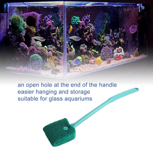 Pssopp Fish Sponge Cleaner, Long Handle Double Sided Aquarium Scrubber for Glass Aquariums and Kitchen Green