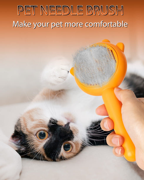 Awpland Pumpkin Cat Brush with Release Button, Pumpkin Shape Self-Cleaning Hair Brush for Dogs Cats and Rabbits