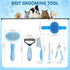 Dog Grooming Kit 6PCS - Dog Brush for Shedding, Dematting Comb, Nail Clipper with File, Flea Comb, Bath Brush - Blue