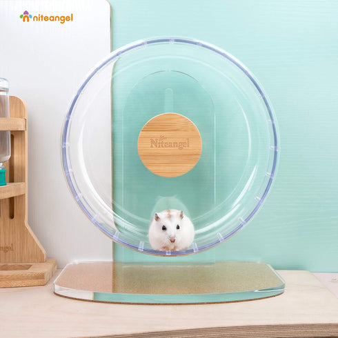 Niteangel Super-Silent Hamster Exercise Wheel, Quiet Spinner with Adjustable Stand for Small Animals (S, Transparent)