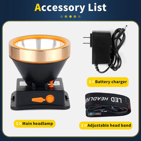Superbright LED Coon Hunting Light, Waterproof Headlamp Rechargeable Searchlight Adjustable Gold Head Troch for Fishing