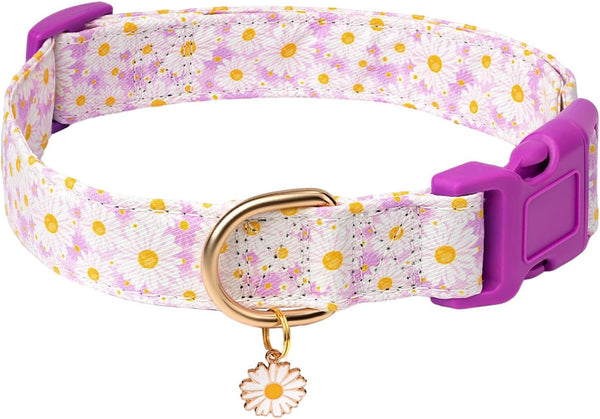 Adjustable Dog Collars with Buckle for Cute Girl Female Boy Dogs, Soft Fancy Pet Collar with Flower Design for Small