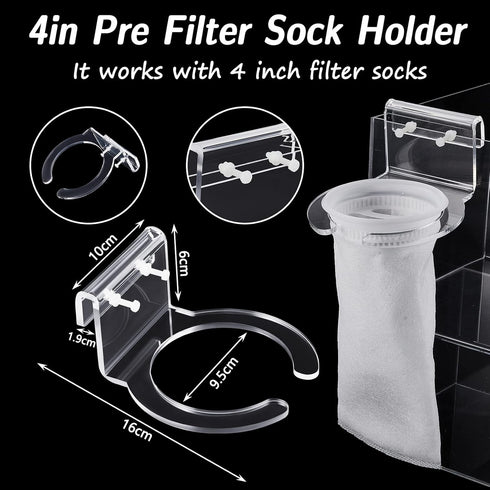 Taiyin 4 Pcs 4 Inch Pre Sump Filter Sock Holder for Saltwater Aquarium, Acrylic Mount Bracket