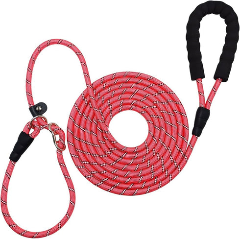 12FT / 20FT Anti-Choke Long Training Lead, Reflective Nylon No Pull Leash for Medium Large Dogs, 3/8" Thick Slip Rope