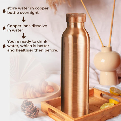 Pure Copper Water Bottle 30 oz 900 ml - Leak Proof Ayurvedic WildFlower Printed Copper Vessel