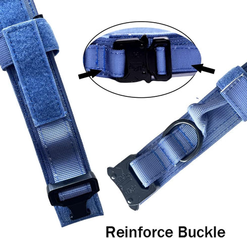 Adjustable Tactical Dog Collar with Heavy Duty Metal Buckle and Handle for Dog Training (Dark Blue, M)
