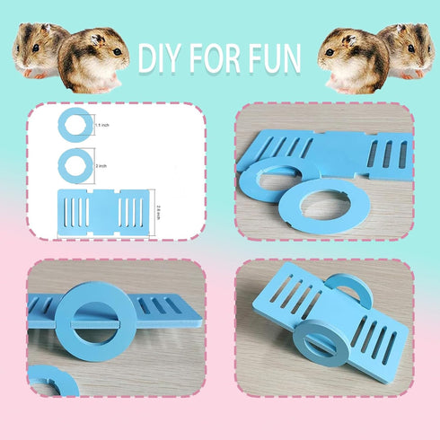 Benepoint Set 3Pcs) Hamster Toys, Rainbow Bridge & Swing & Seesaw Guinea Pig Toys DIY Rat Toys for Small Animals