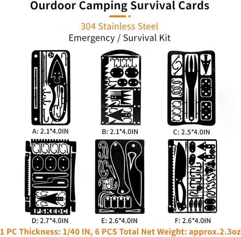 PSKOOK 12 Pcs EDC Kit Survival Multitool Card Emergency Camping Tool for Outdoor Hunting Fishing Hiking Gear
