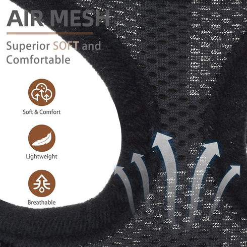 PUPTECK Soft Mesh Dog Harness and Leash Set - Comfort Padded Vest No Pull Harnesses for Pets, Solid Black, M