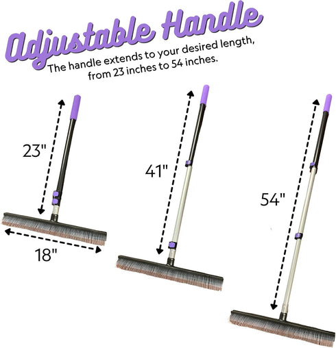 Room Groom PET Carpet Rake and Groomer - Telescoping 54 Inch Adjustable Handle for Rugs and Artificial Turf, Purple Grip