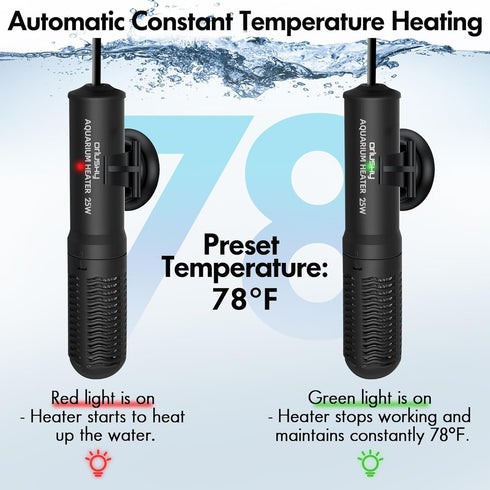 Orlushy 25W Small Submersible Aquarium Heater, Constant Temperature for 1-6 Gallons Freshwater & Saltwater