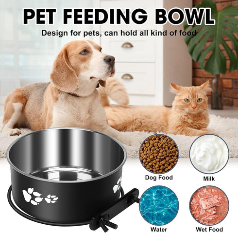 Dog Crate Bowls Hanging 2 Pack, ShineMe No Spill Metal Feeder Bowls for Large and Medium Dogs