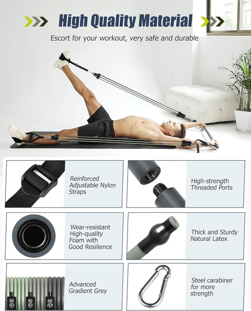 Upgraded Pilates Bar Kit with Resistance Bands for Home Gym, Heavy-Duty Stainless Steel Yoga Stick