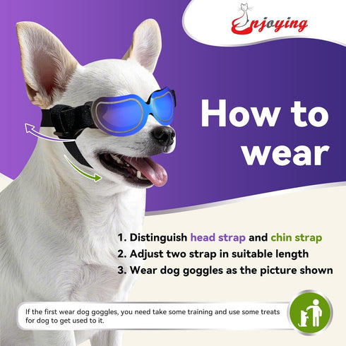 ENJOYING Dog Goggles for Small Breed, Puppy Sunglasses with UV Protection, Cool Blue