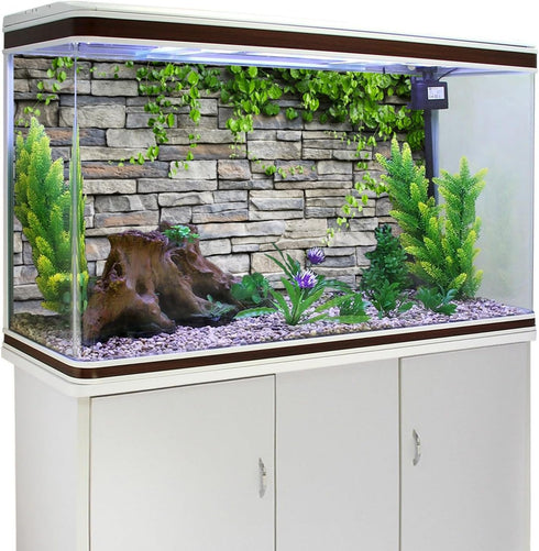 AWERT 24x16 inches Stone Brick Wall Aquarium Background with Rock and Spring Leaves for Fish Tank