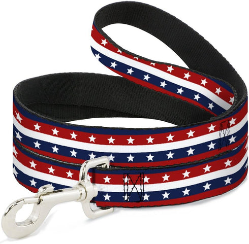 Dog Leash Americana Stripe Stars Blue Red White, 4 Feet Long, 1.0 Inch Wide