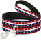 Dog Leash Americana Stripe Stars Blue Red White, 4 Feet Long, 1.0 Inch Wide
