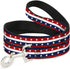Dog Leash Americana Stripe Stars Blue Red White, 4 Feet Long, 1.0 Inch Wide