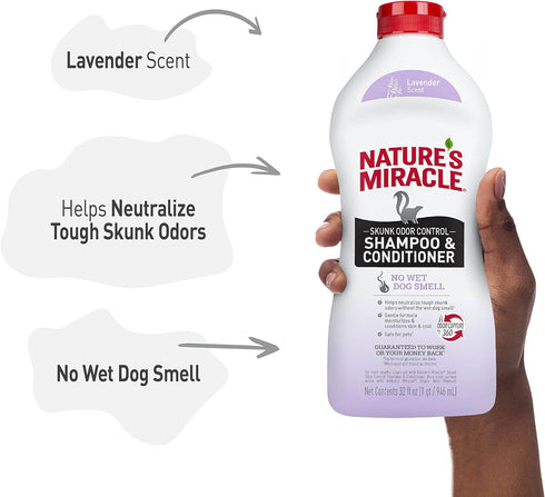 32 Nature's Miracle Skunk Odor Control Shampoo & Conditioner Lavender Scent Ounces, Odor Control Formula